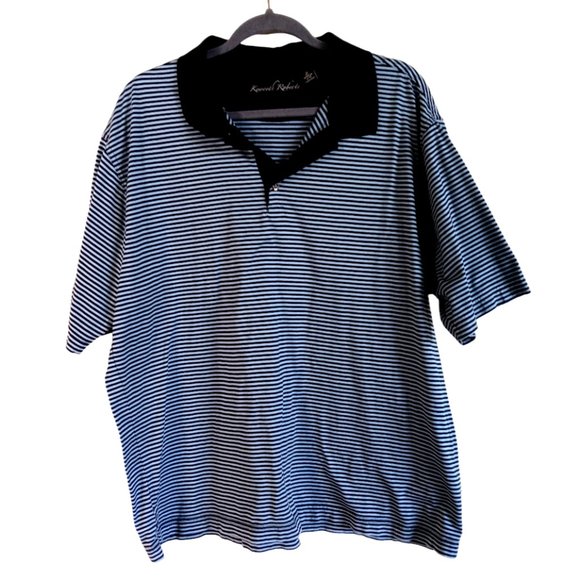 Kenneth Roberts Navy Blue Polo Shirt Men's XL Striped Polo 100% Cotton - Picture 1 of 6